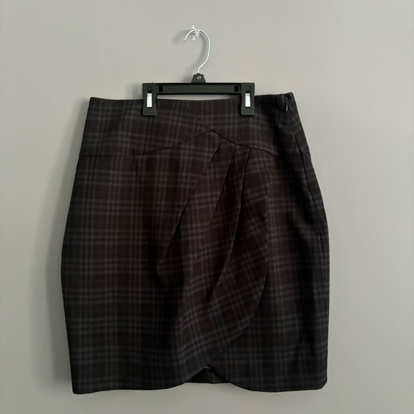 Bedo Size 6 Black and Brown Plaid Pencil Asymmetrical Skirt - Picture 1 of 10